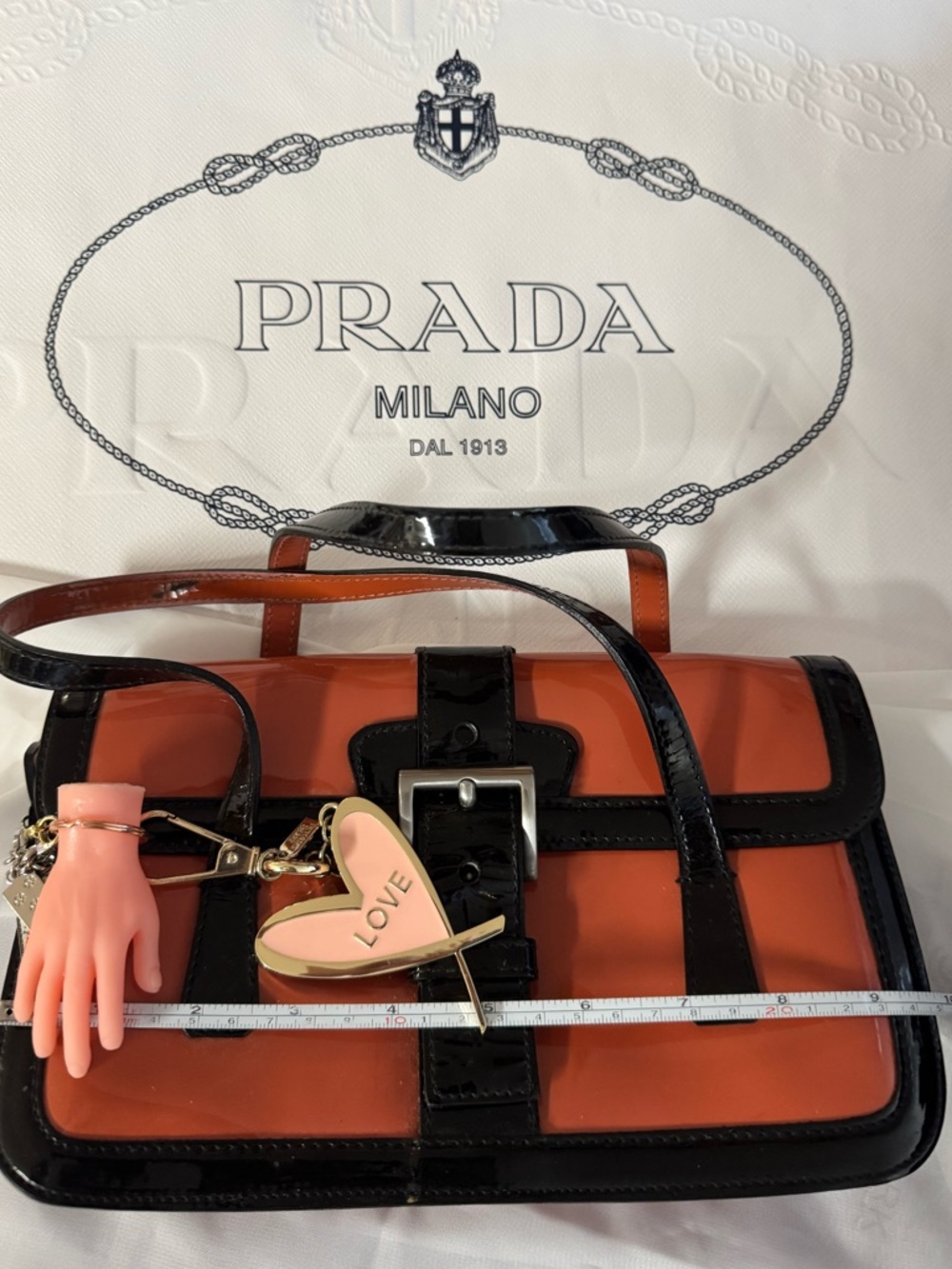 Vintage Prada šÆ% Authentic pinkish hues patent mini Bag with cards, dust bag set - Picture 8 of 17